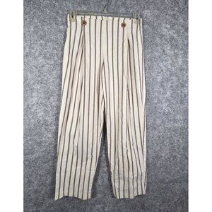 Pat Primo Women's High Waisted Casual Striped Pants  Tan and white Size 6